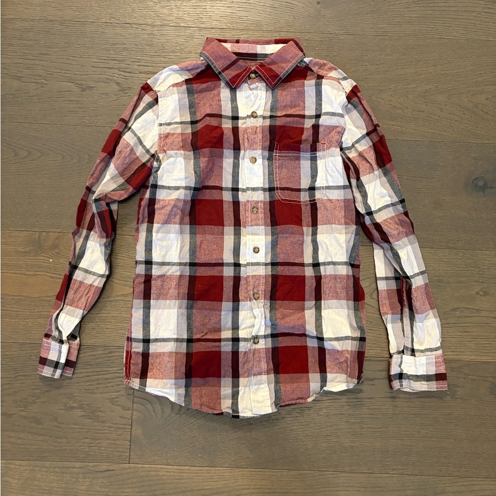 Ruff Hewn boys red plaid dress shirt sz 10/12 NWT ret $79USD